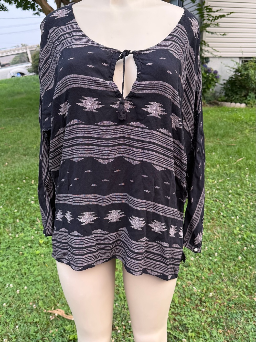 Old Navy Black Striped Aztec Keyhole Tunic